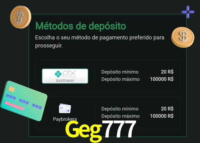 O cassino Geg777 oferece uma grande variedade de métodos de pagamento